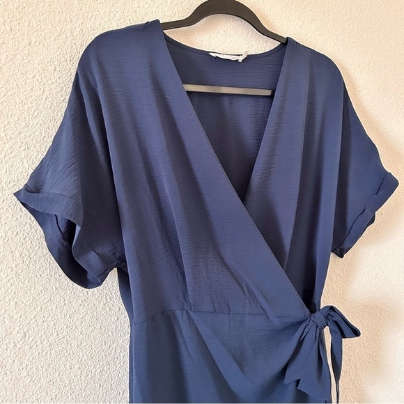 LUSH Rolled Wrap Dress Sleeves Navy Blue Women Size XL - Picture 5 of 12